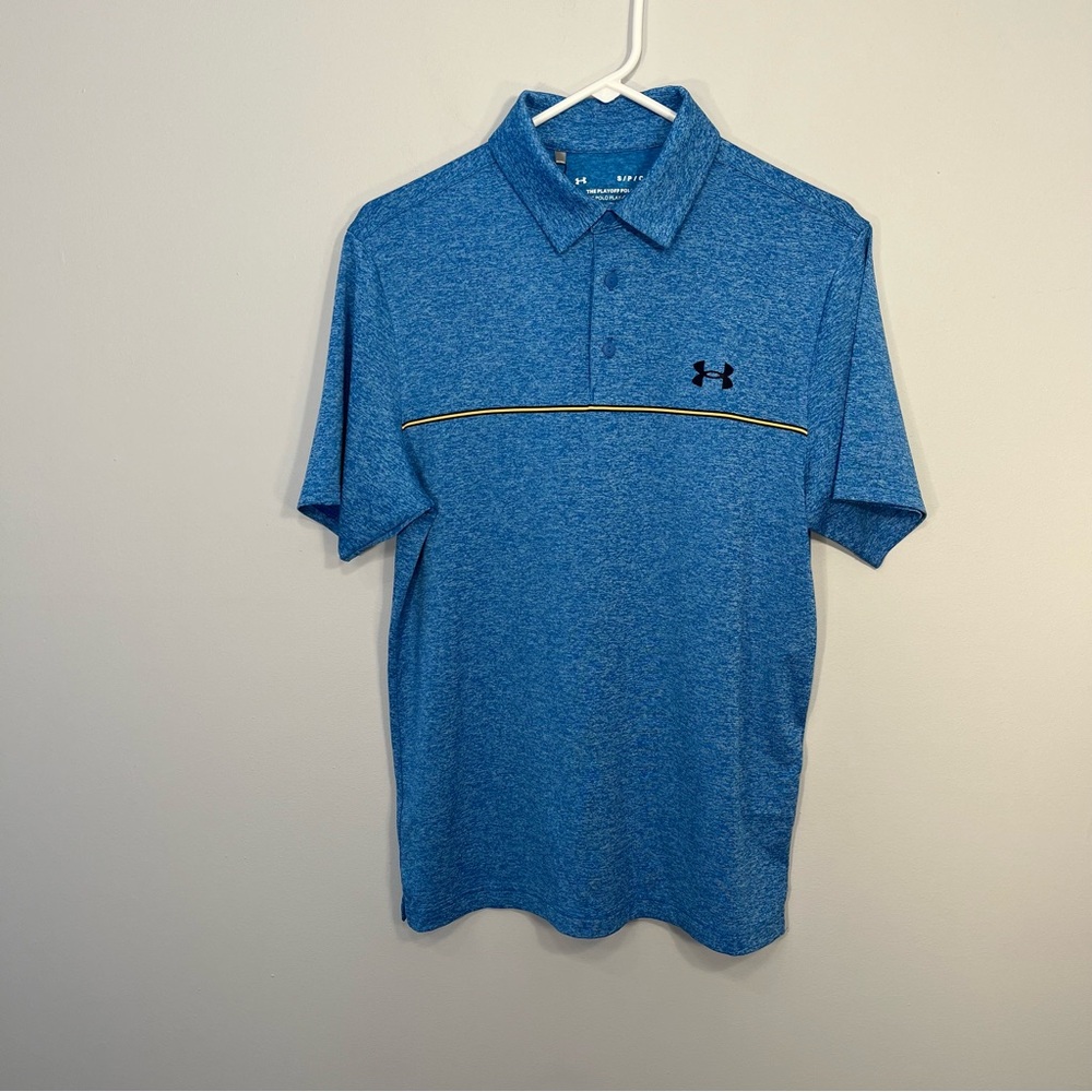 NEW Under Armour Shirt Mens Small Blue The Playoff Polo Stripe Golf Performance